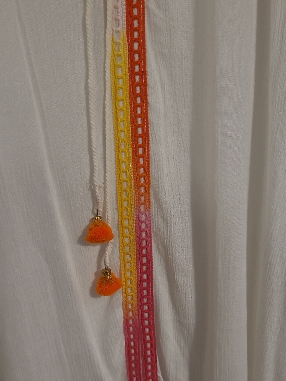 Violet Sky White Kaftan Kimono Beach Swimsuit Cover-up Colorful PomPoms XL - Picture 5 of 12